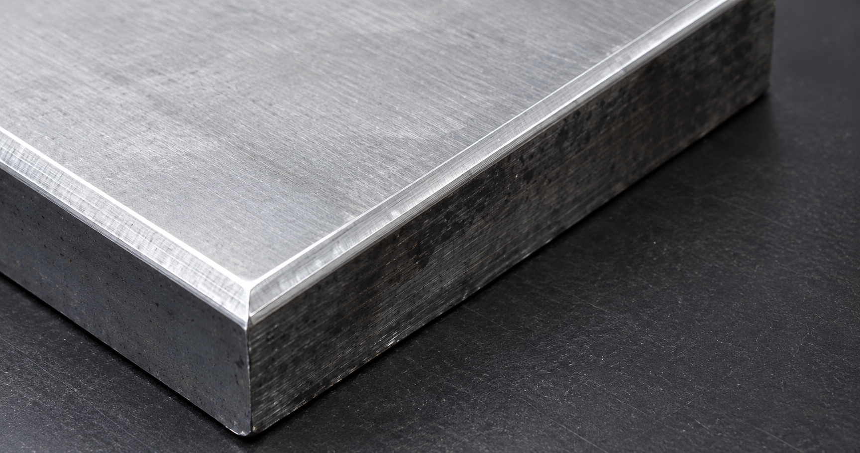 Machined steel plate corner close up
